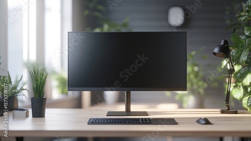 Modern Black Computer Monitor on White Background