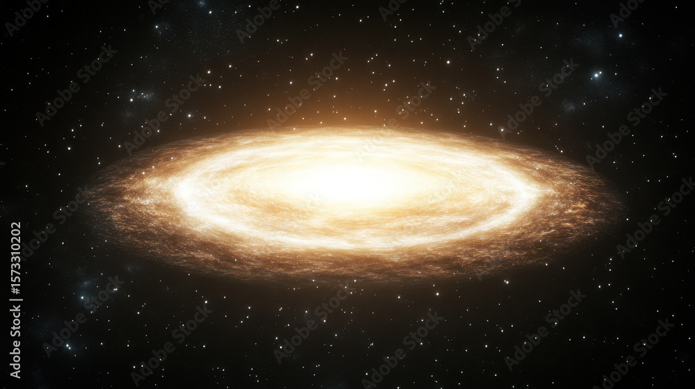 Fototapeta premium Glowing galaxy with bright core surrounded by swirling rings of stars and cosmic dust, set against backdrop of countless stars in deep space, evoking sense of wonder and infinity