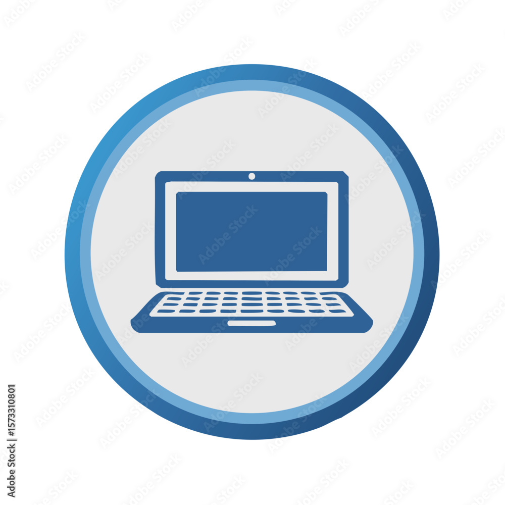Blue laptop icon on a circle shape vector illustration in flat design style Blue laptop icon on a circle shape vector illustration in flat design style