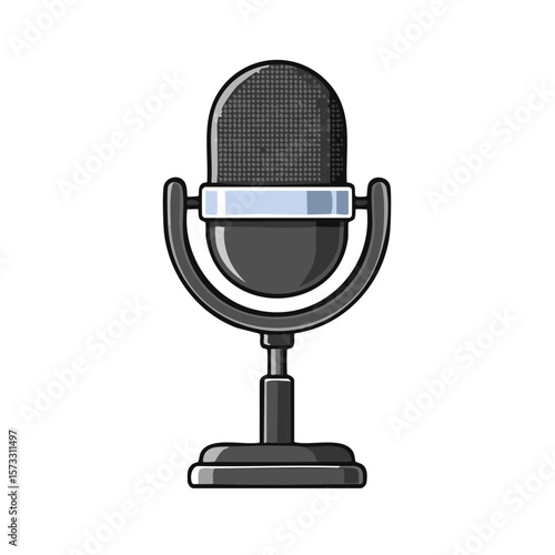 Vintage Microphone Illustration Classic Broadcasting Radio Station Recording Studio