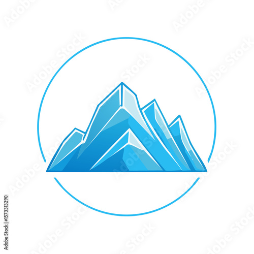 Stylized Mountain Peaks Inside a Circle Badge Design Illustration Isolated on White