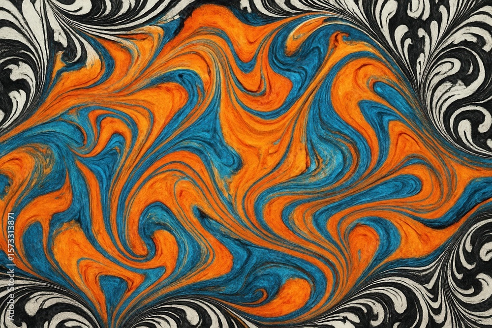 Abstract Oceanic Wave Patterns in Harmony of Blue and Orange Hues Abstract Oceanic Wave Patterns in Harmony of Blue and Orange Hues