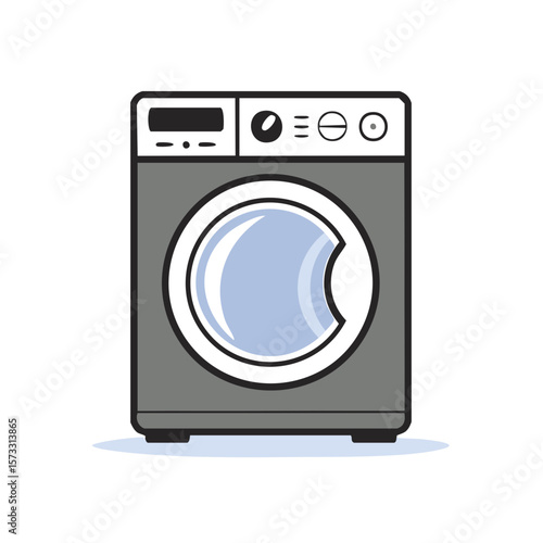 Isolated Front Load Clothes Washing Machine Vector Graphic, Modern Household Appliance
