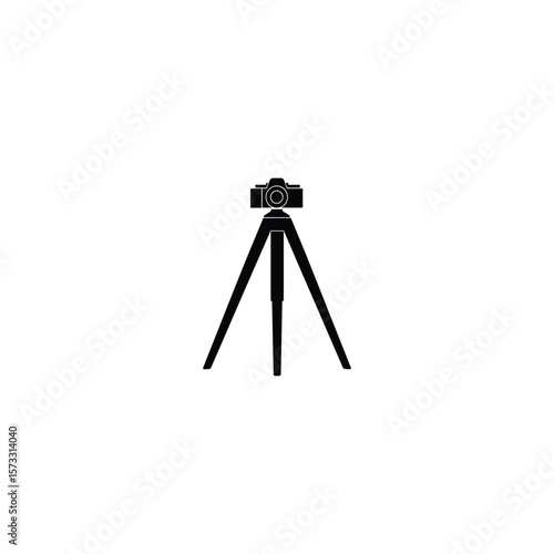 Black camera on tripod icon illustration on a white background