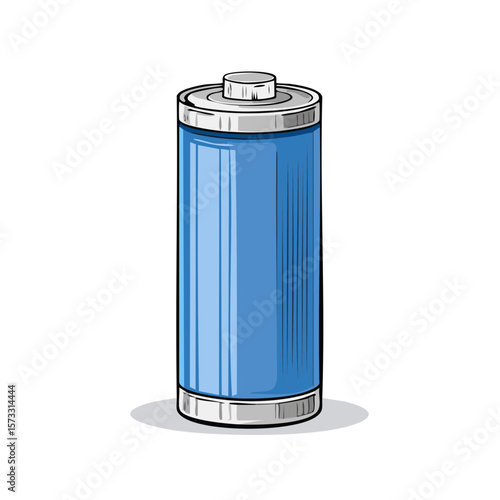 Blue Cylindrical Battery Illustration Powering Devices and Equipment with Clean Energy Source