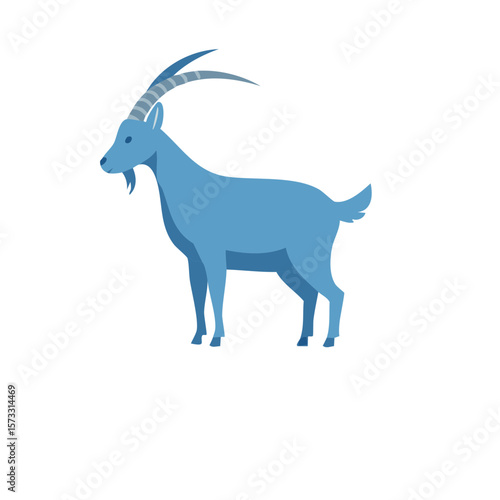 Standing blue goat illustration, a horned mammal with a small tail rendered in a simple, clean design with gradient color, perfect for vector art.