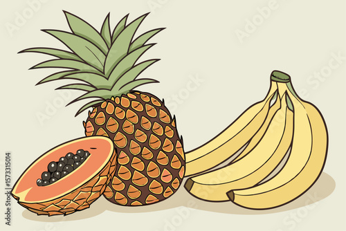 Vibrant realistic vector illustration of assorted tropical fruits