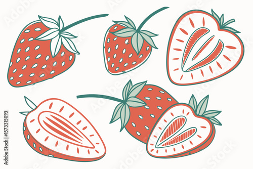 Flat design strawberry collection with cross sectional views