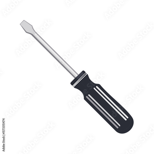 Isolated illustration of a slotted screwdriver with a black grip and silver shaft for construction and repair projects