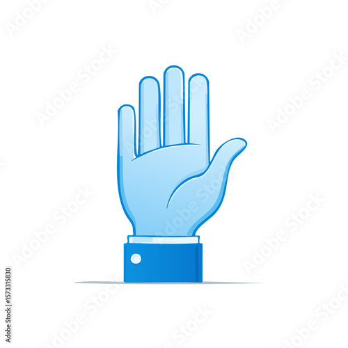 Blue Hand Raised with Business Cuff: Palm Up for Stop or High Five