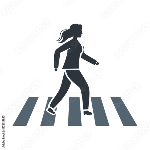 Woman Pedestrian Silhouette Walking Across Zebra Crossing Illustration