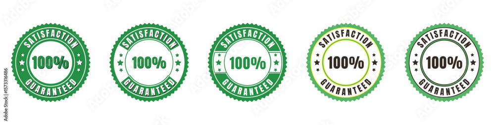 Set of green satisfaction guaranteed badges or seals vector design Set of green satisfaction guaranteed badges or seals vector design