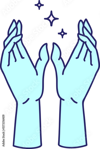 iconic tattoo style image of mystic hands in bright neon color