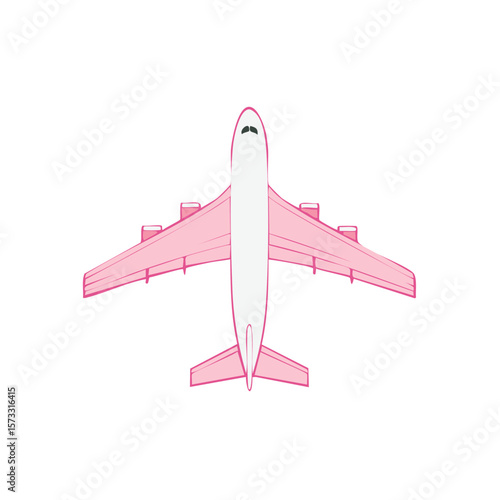 Pink Passenger Airplane Illustration Top View Isolated on White Background for Travel Themes