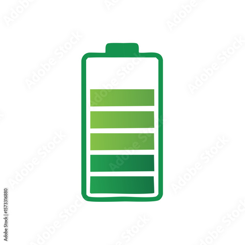 Green Battery Icon with Energy Indicator Showing Half Charge, Vector Illustration