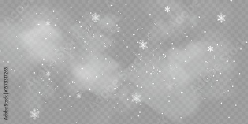 Realistic blizzard background. Christmas snowfall overlay, falling snowflakes winter snowy weather vector background illustration. Heavy snowfall
