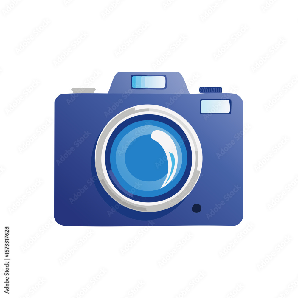 Photographic Equipment: Camera Illustrative Style, Blue Color, Lens, Viewfinder, Shutter and Flashlight Photographic Equipment: Camera Illustrative Style, Blue Color, Lens, Viewfinder, Shutter and Flashlight