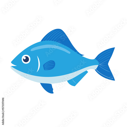 Cartoon Blue Fish Illustration Aquatic Creature Ocean Life Element Design
