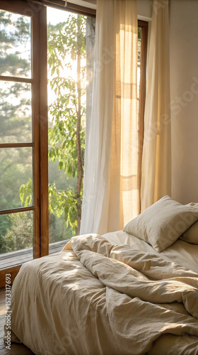 Serene Morning Sunlight in a Cozy Bedroom