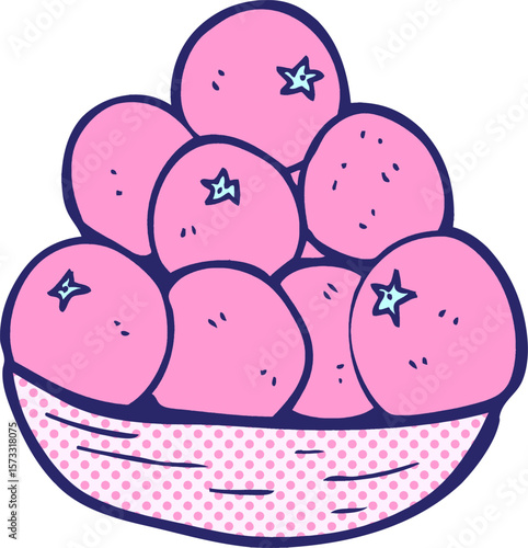 cartoon bowl of oranges in bright neon color