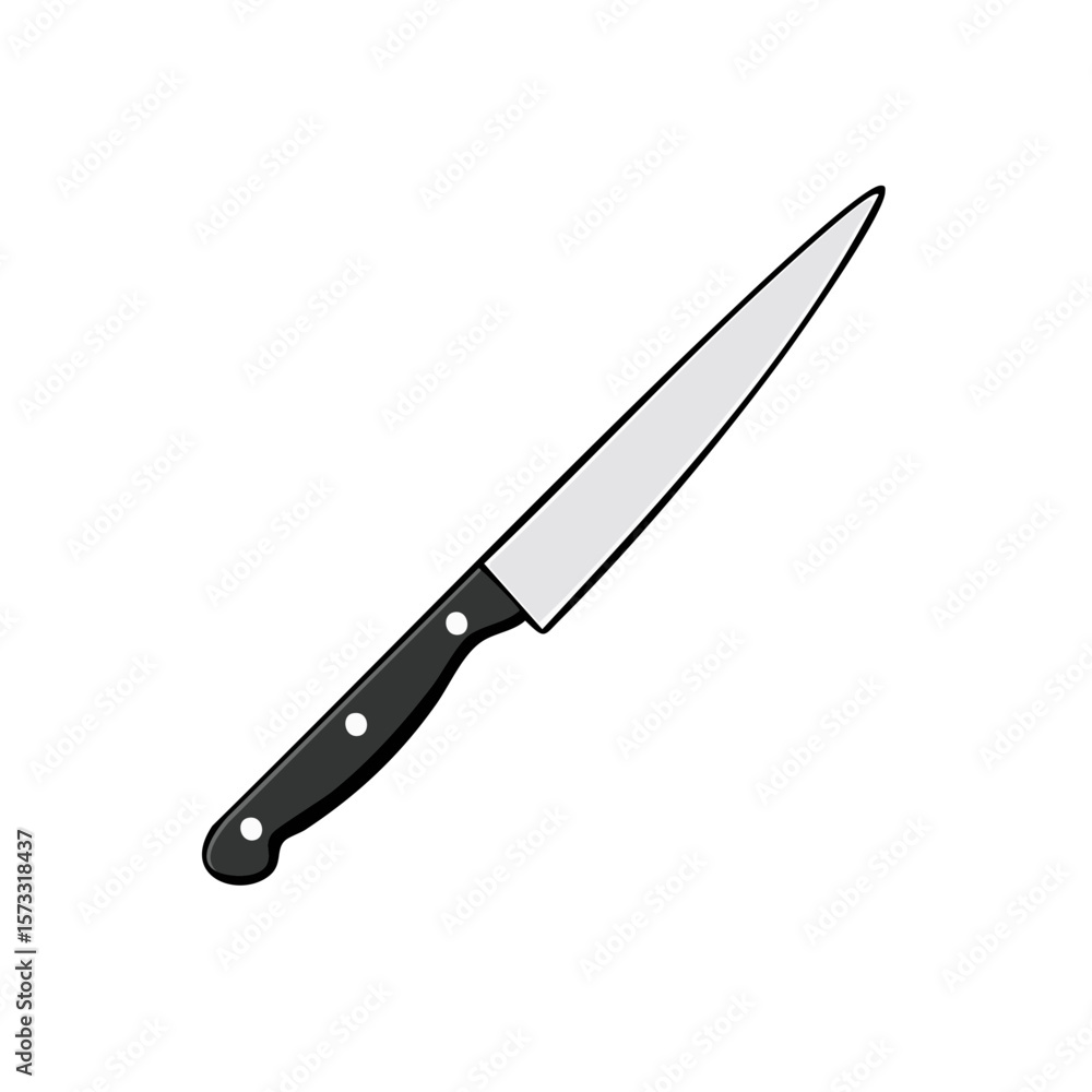 Cartoon Drawing Style Kitchen Knife with Black Handle Culinary Preparation Tool Cartoon Drawing Style Kitchen Knife with Black Handle Culinary Preparation Tool