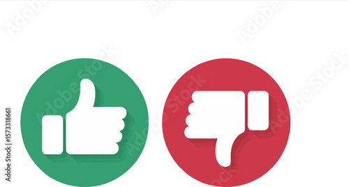 Two circular icons one green with a white thumbs up and one red with a white thumbs down