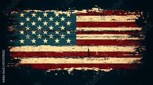 Vintage american flag design on weathered wood planks.