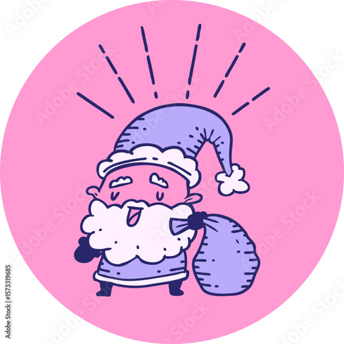 icon of a tattoo style santa claus christmas character with sack in bright neon color