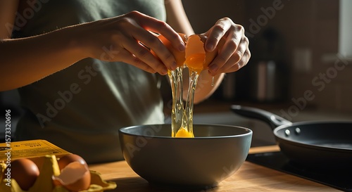 Wallpaper Mural Person Cracking Fresh Eggs into a Bowl in a Home Kitchen Setting Torontodigital.ca