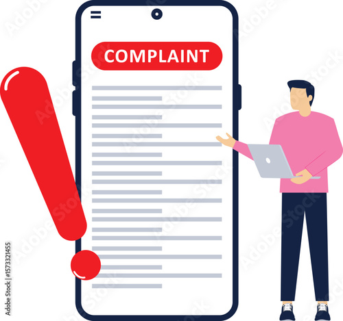 concept of online complaint, Claim petition, Dislike, Bad user experience, Bad review, Negative feedback, Action to resolve the problem. Flat illustration vector template.

