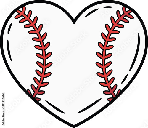Heart-Shaped Baseball Icon, Baseball Love Symbol, Sports Heart, Transparent Background.
