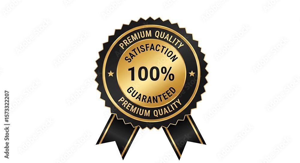 Premium quality satisfaction guaranteed golden seal award with ribbons on white background Premium quality satisfaction guaranteed golden seal award with ribbons on white background
