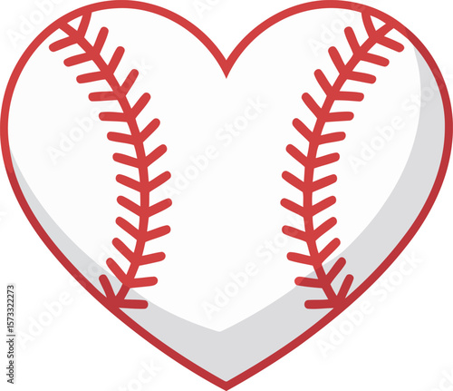 Baseball Heart Design, Love for Baseball, Sports Passion, Transparent Background.