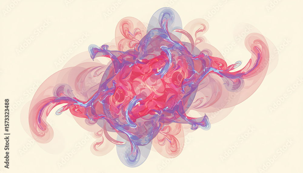 Fototapeta premium Abstract fractal art with flowing pink and blue organic shapes on a cream background