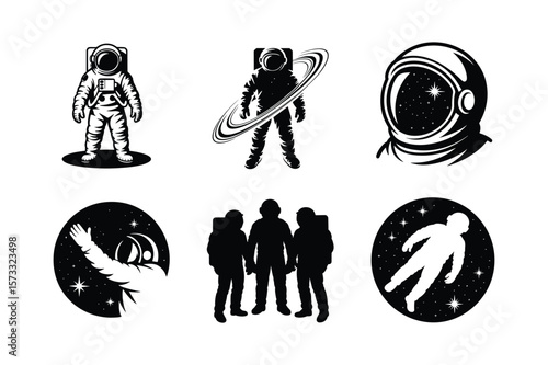 Astronauts in space exploration and cosmic scenes stars