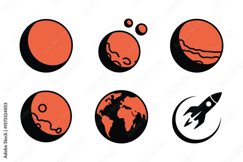 Obraz premium Orange planets and earth with rocket silhouette space travel