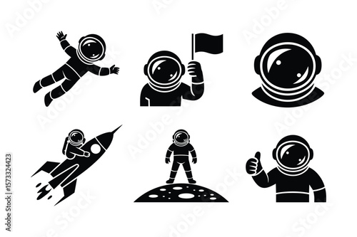 Astronauts in space exploring and traveling exploration rocket