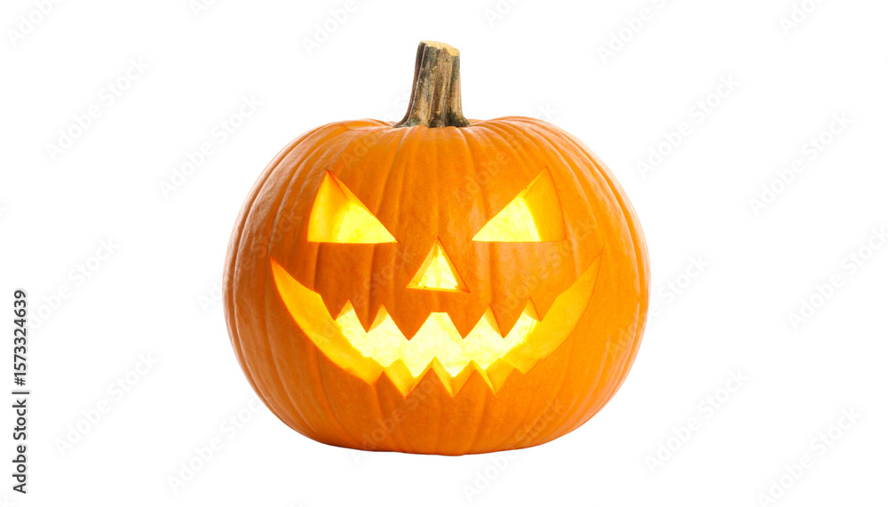 Scary Jack-o'-Lantern Pumpkin Carving Isolated on White Background Scary Jack-o'-Lantern Pumpkin Carving Isolated on White Background