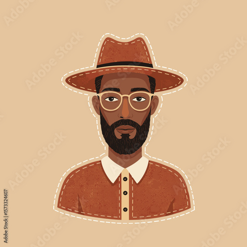 Man with beard wearing glasses and hat in illustration style  