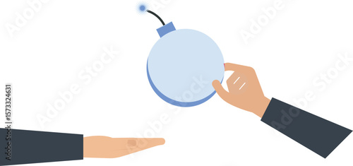 Risk and Opportunity Concept: Hand Passing a Bomb Illustration, Business Risk Management, Financial Crisis, Danger, Threat, Failure, Explosion, Deadline, Crisis Management, deadline, crisis management