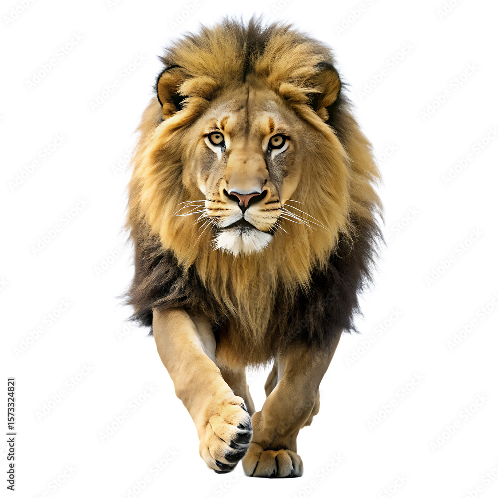 Fototapeta premium majestic african lion running isolated on white background,png,ai generated.