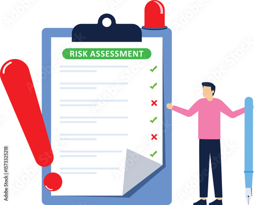 Risk assessment concept. analyzing the level of potential losses, measuring acceptable monetary losses for investments, controlling or limiting losses. flat vector illustration. in the background. sto