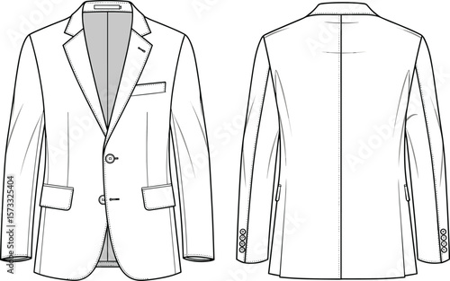 Elegant Single-Breasted Suit Jacket with Notched Lapel, Classic Men's Fashion Illustration for Designers
