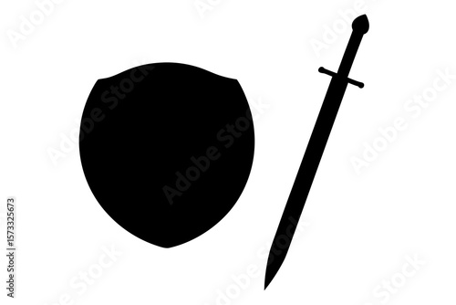 Medieval Sword and Shield Silhouette – Battle Weapon Clipart