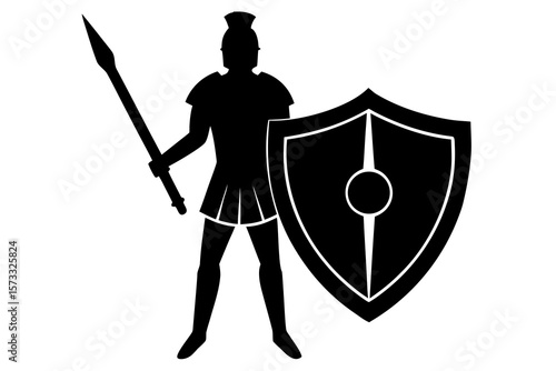 Ancient Roman Warrior Silhouette with Spear and Shield – Classic Legionnaire Art