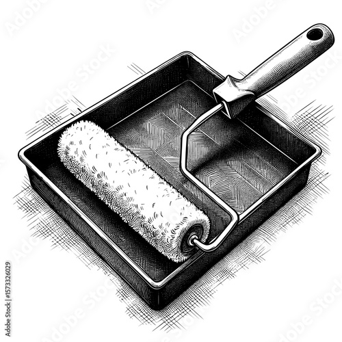 Paint roller in black and white illustration for painting