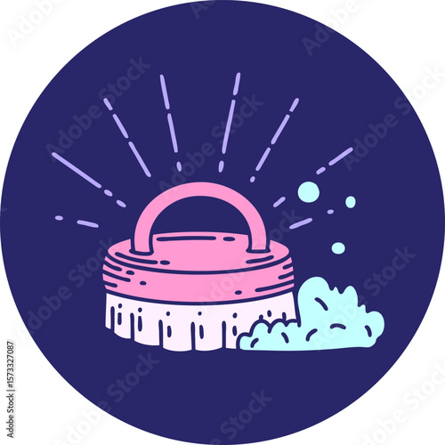 icon of a tattoo style scrubbing brush in bright neon color