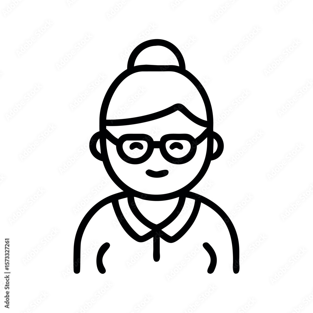 Naklejka premium Elderly woman with glasses and hair bun icon person