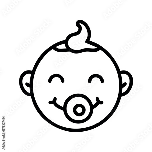 Happy baby face with pacifier and curly hair smiling