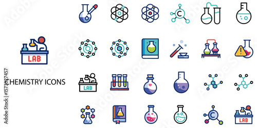 Chemistry simple concept 24 color icons set .Vector illustration.